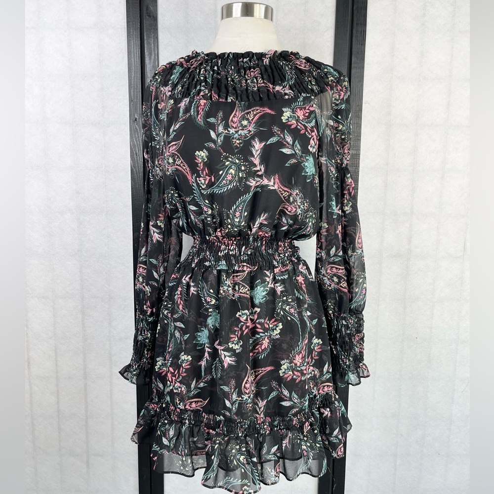 Misa Los Angeles Pink Ruffled Tiered Long Sleeve Dress